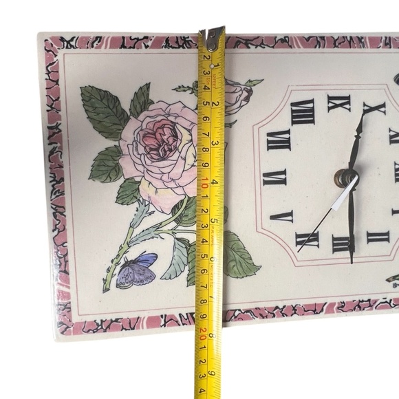 Ceramic Sandy Clough Floral Wall Clock Roses & Butterflie, Vintage Used AS-IS - Picture 3 of 6